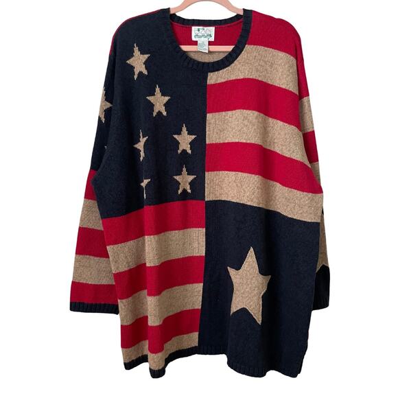 Vintage The Quacker Factory Sweater Womens 3X Blue Red American Flag USA Stars - Picture 1 of 11